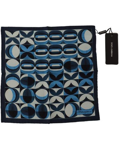 Dolce & Gabbana Multicolour Patterned Square Handkerchief Silk Scarf - Blue