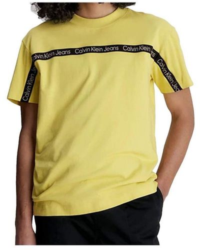 Calvin Klein Calvin Klein Klassiek -t-shirt Met Kleurlijn En Logo - Geel