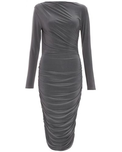 Quiz Ruched Bodycon Midi Dress - Grey