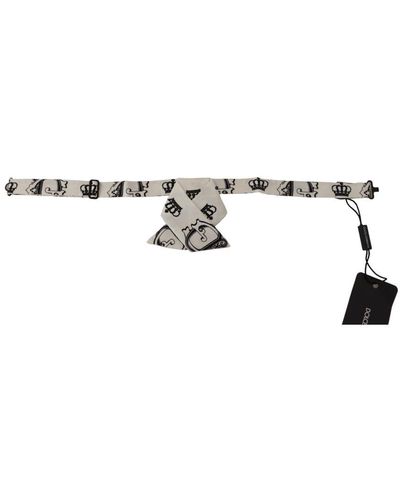 Dolce & Gabbana Adjustable Neck Papillon Bow Tie With Crown Pattern - Metallic