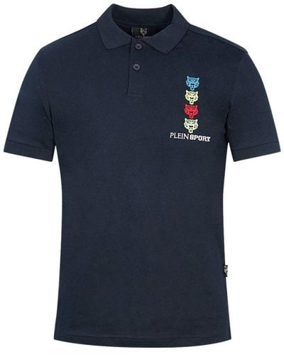 Philipp Plein Tiger Head Logo Polo Shirt Cotton - Blue