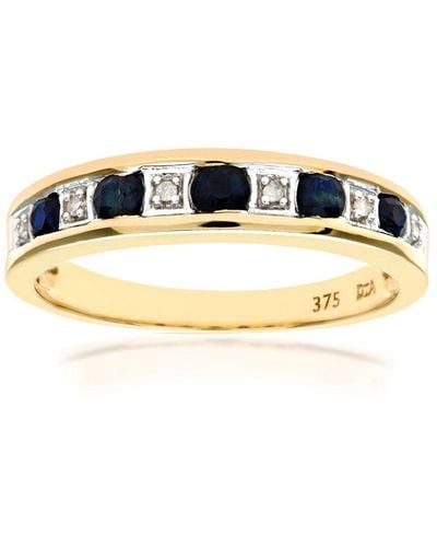 DIAMANT L'ÉTERNEL 9ct Geelgouden Ring Met Diamant En Saffier - Metallic