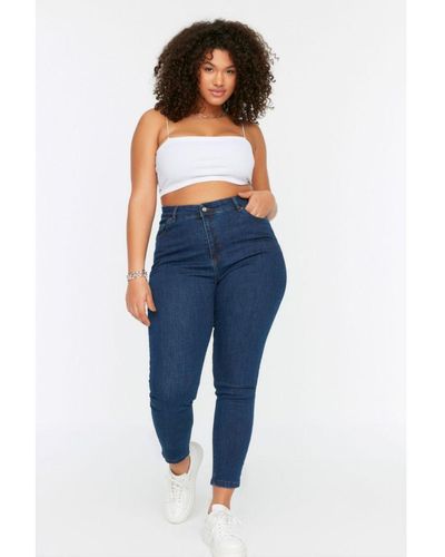 Trendyol Trendyol Vrouwen Hoge Taille Mager Grote Maten Jeans - Blauw