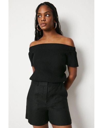 Warehouse Linen Tailored Shorts - Black