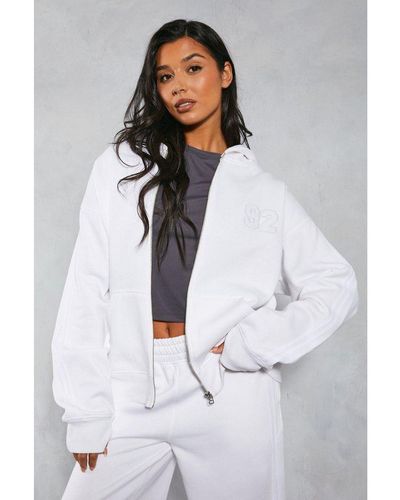 MissPap Oversized Contrast Aspen Zip Through Hoodie - White