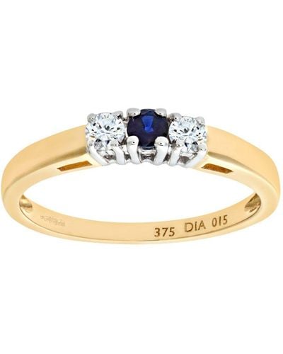 DIAMANT L'ÉTERNEL 9ct Geelgouden Diamanten En Saffier Ring Met 3 Stenen - Wit