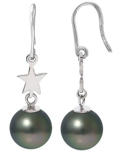 Blue Pearls Black Tahitian Star Dangling Earrings And Silver 925/1000 - White
