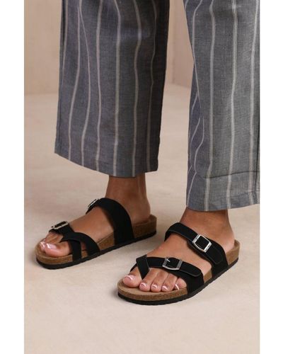 Where's That From Wheres 'Rio' Two Strap Flat Sandals - Black