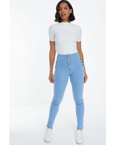 Quiz Button Up Skinny Jeans - Blue