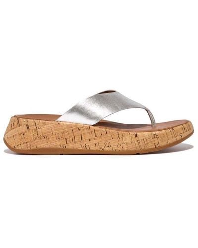 Fitflop S Fit Flop F-mode Leather Flatform Toe-post Sandals - White