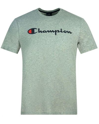 Champion Klassiek Scriptlogo Grijs T-shirt - Groen