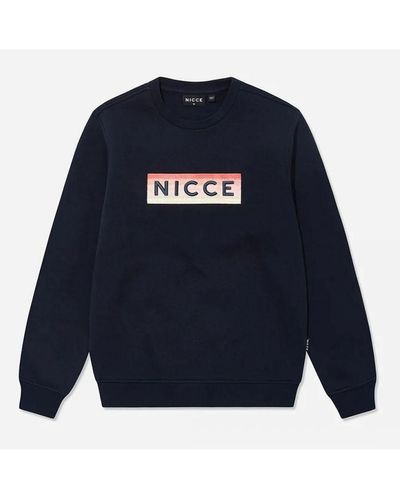 Nicce London Long Sleeve Crew Neck Pullover Jumpers 204 1 03 02 0003 Cotton - Blue