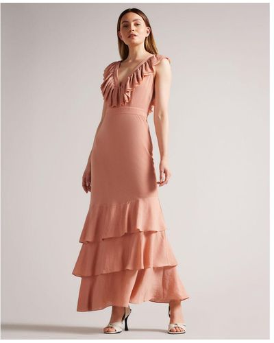 Ted Baker Ashleih Crinkle Crepe Maxi Dress With Ruffle - Pink