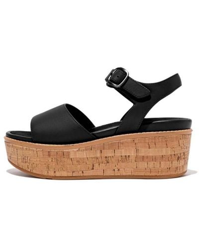 Fitflop Womenss Fit Flop Eloise Leather Back-Strap Wedge Sandals - Black