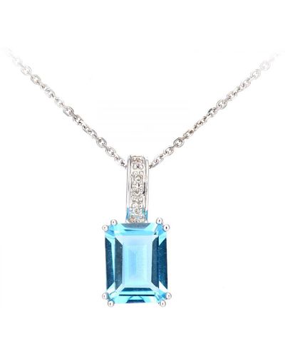 DIAMANT L'ÉTERNEL 9Ct Diamond And Topaz Rectangle Cut Pendant Necklace - Blue
