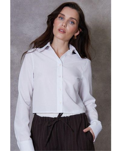 Threadbare Cotton Rich 'Bospherus' Long Sleeve Cropped Shirt - Grey