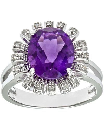 DIAMANT L'ÉTERNEL 9Ct Amethyst And Diamond Flower Cluster Ring - Purple