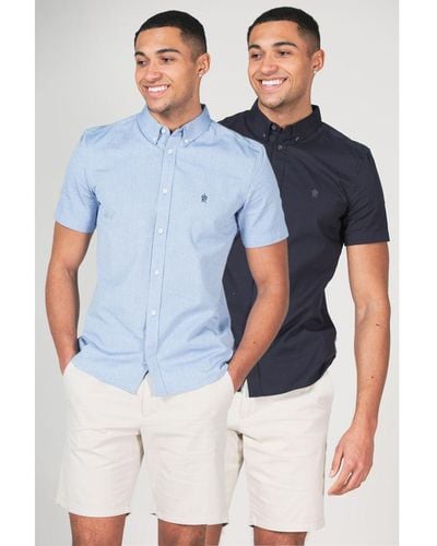 French Connection 2 Pack Cotton Short Sleeve Oxford Shirt - Blue