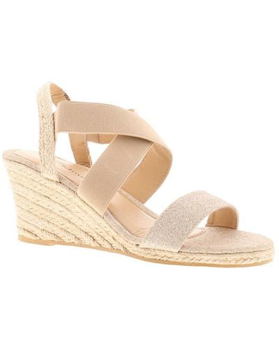 Platino Wedge Sandals Desire Elasticated Beige Gold Textile - Natural