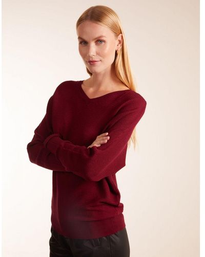 Blue Vanilla Vanilla Jumper Rib V-Neck - Red