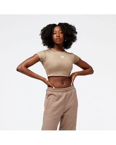 New Balance Womenss Athletics Pearl Cropped T-Shirt - Brown
