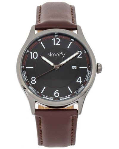 Simplify The 6900 Leather-Band Watch W/ Date - Grey