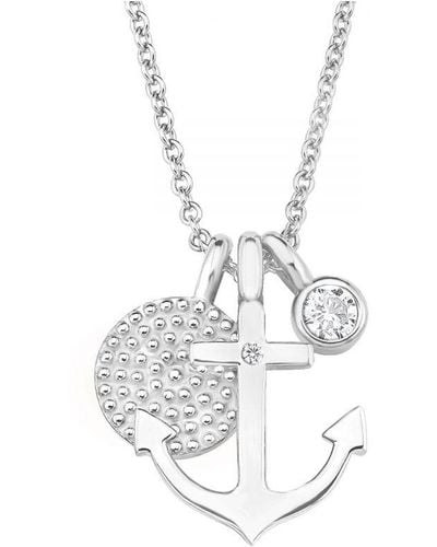 S.oliver Chain With Pendant For Ladies, Sterling 925, Zirconia (Synth.) Anchor (Archived) - White
