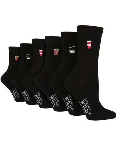Wildfeet 6 Pack Ladies Novelty Socks - Black