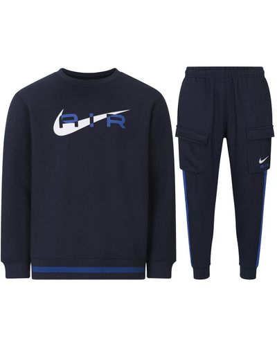 Nike Air Fleece Crew Neck Tracksuit Navy Cotton - Blue
