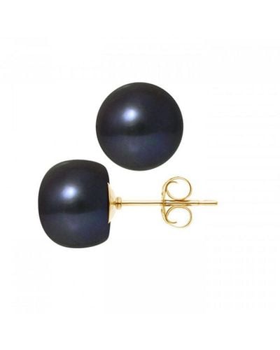 Blue Pearls Oorbellen Van Geelgoud (750/1000) Met Zwarte Zoetwaterparels Van 10-11 Mm - Blauw