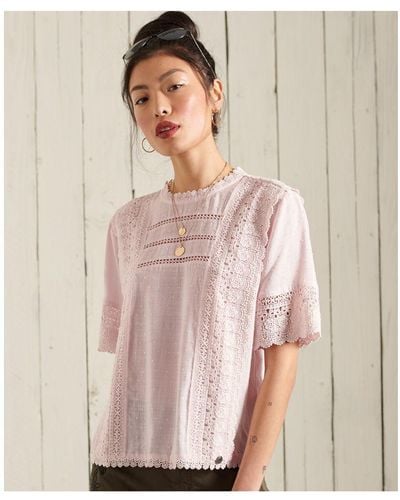 Superdry Annie Lace Top Viscose - Pink