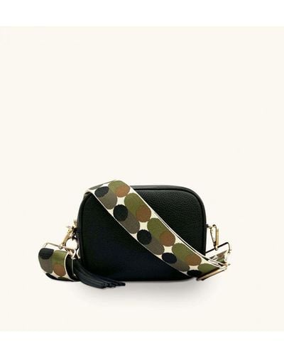 Apatchy London Leather Crossbody Bag With Khaki Pills Strap - Black