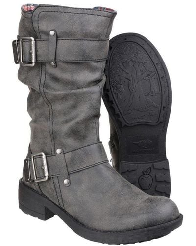 Rocket Dog Ladies Trumble Zip Up Faux Leather Mid Calf Boots - Grey