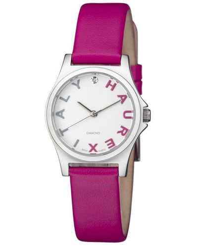 Haurex Italy 6A505Dpp Diamond-Accented Mini City Leather Watch - Pink