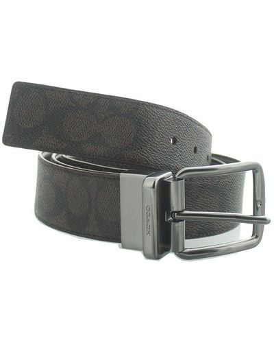 COACH Harness Buckle Cut-To-Size Reversible Mahogany Belt - Grey