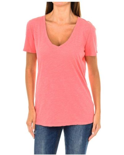 Armani Womenss Short-Sleeved V-Neck T-Shirt 3Y5T45-5Jzmz - Red