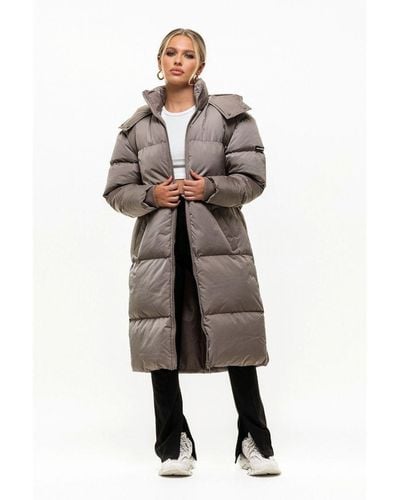 Good For Nothing Longline Hooded Maxi Puffer Jacket Rubber - Grey