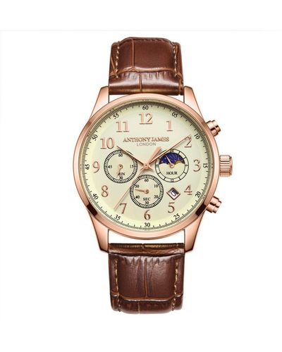 Anthony James Hand Assembled Moonphase Chronograph Rose Leather - White
