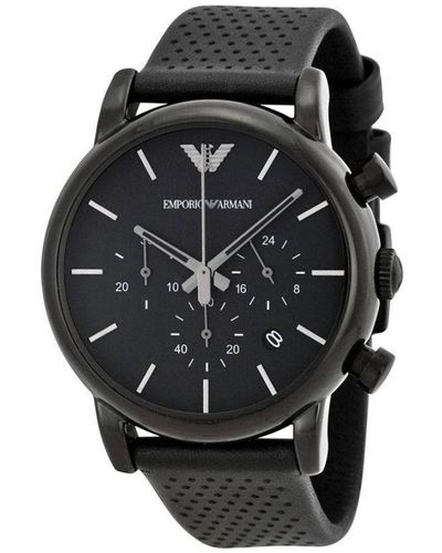 Emporio Armani Chronograph Black Leather Watch