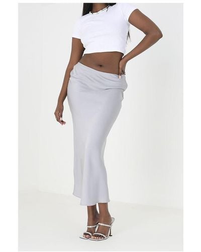 Brave Soul 'Jayden' Satin Bias Cut Midi Skirt - White