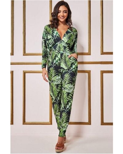 Goddiva Tropical Print Jumpsuit - Green