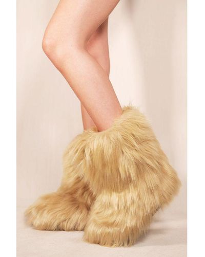 Where's That From Malaya Platform Fluffy Faux Fur Ankle Boots - Natural