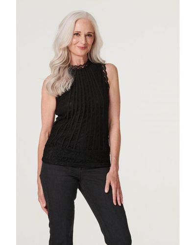 Izabel London Black Lace High Neck Sleeveless Top