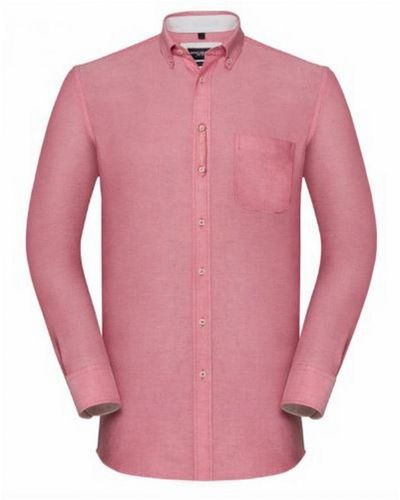 Russell Collection Long Sleeve Tailored Oxford Shirt (Oxford/Cream) - Pink