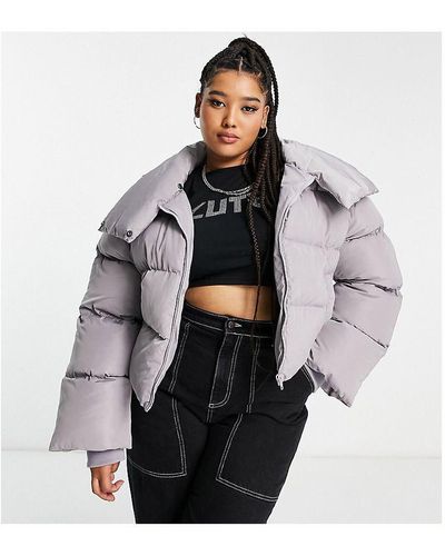 Collusion Plus Oversized Wadded Puffer Jacket - Grey