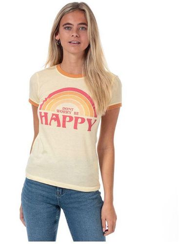 Brave Soul Be Happy T-shirt Voor , Maat 38, Oranje-geel - Blauw