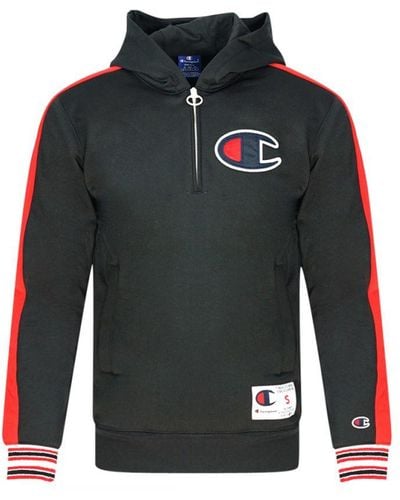 Champion Halve Rits Grote Logo Zwarte Hoodie