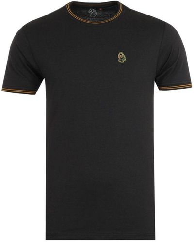 Luke 1977 Looper T-shirt Met Dubbele Contrasterende Goudkleurige Boord, Zwart
