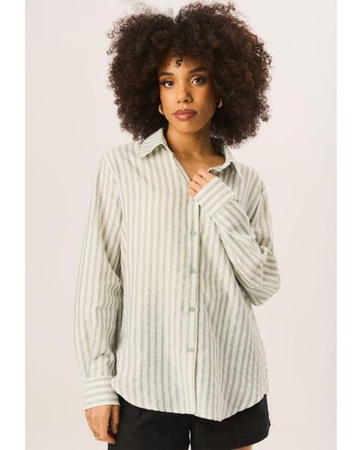 Gini London Linen Oversized Stripe Shirt - White