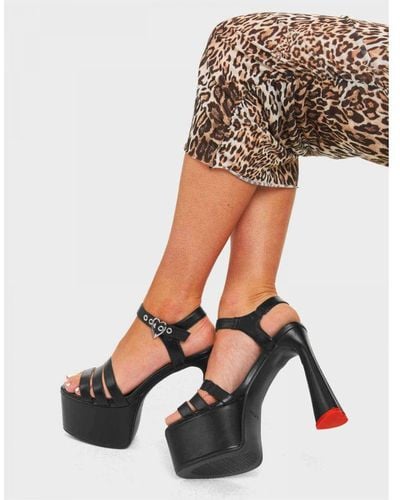 LAMODA Sandals Butterly Open Toe Platform Heels With Ankle Strap & Buckle - Black